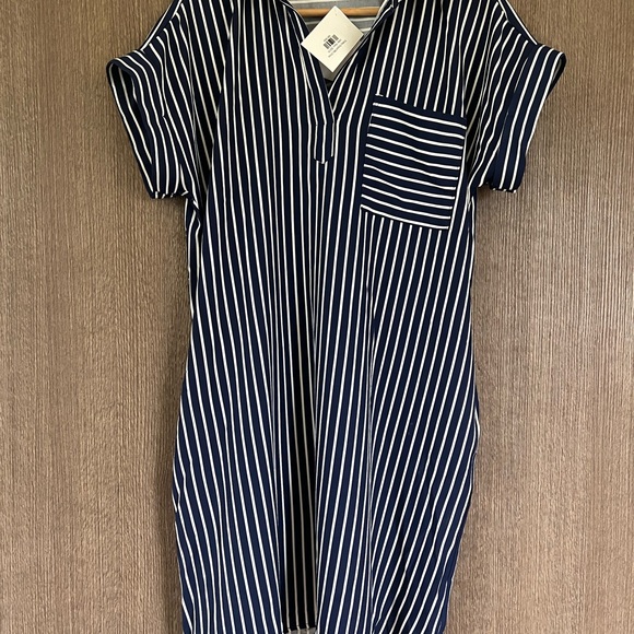She + Sky Navy and White Striped Mini Dress- NWT - Picture 4 of 10